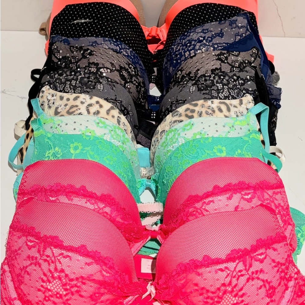 Victoria Secret Lace Push-Up Bra - Pink, Teal, Black & Animal Print.
